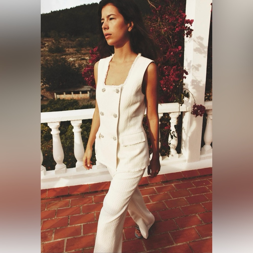 Zara Metallic Thread Tweed Vest Set
